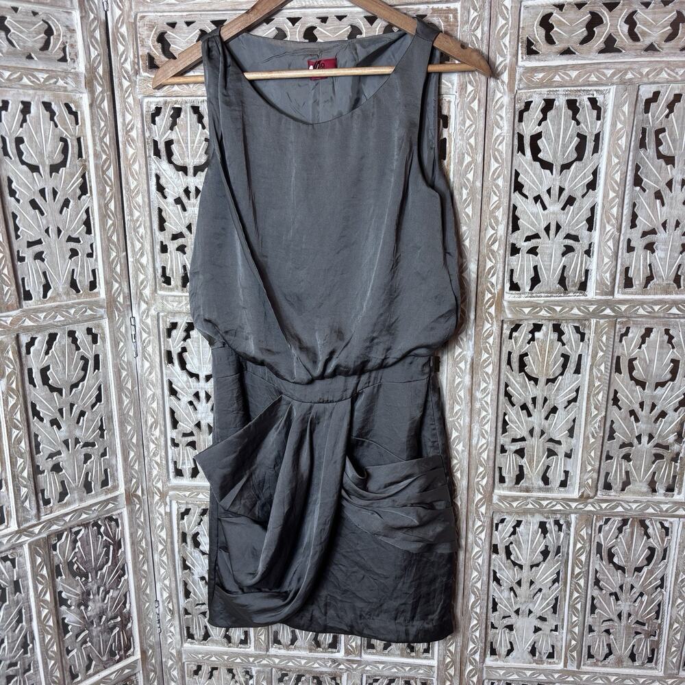 Hugo Boss Draped Ruffle Avant Garde Gray Sleeveless Mini Dress Womens Size Small